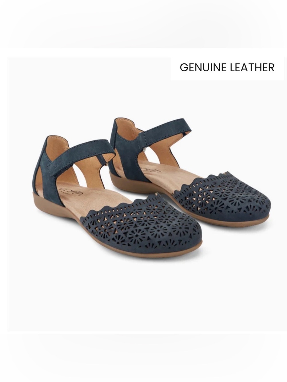 Earth Origins Bronnie Laser Cut Leather Mary Jane Sandals, 9M, Navy